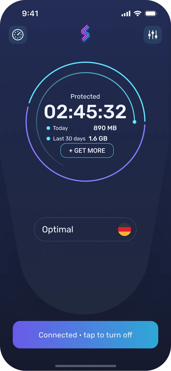 sNova VPN connected, Unlimited plan